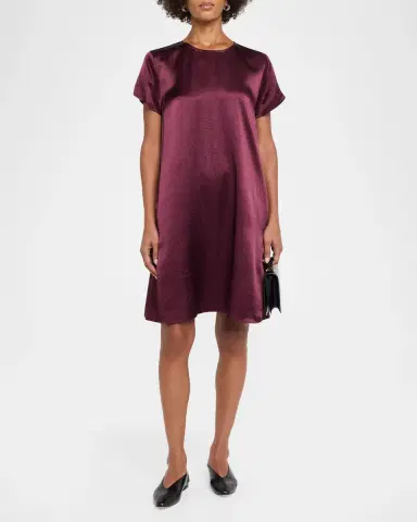 Eileen Fisher Short-Sleeve Satin Mini Shift Dress | Thumbnail 2