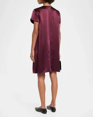 Eileen Fisher Short-Sleeve Satin Mini Shift Dress | Thumbnail 3