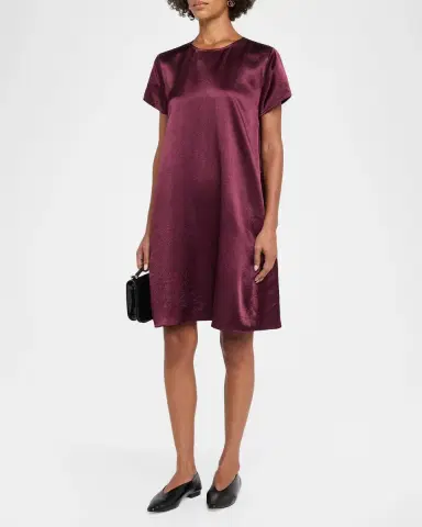 Eileen Fisher Short-Sleeve Satin Mini Shift Dress | Thumbnail 4