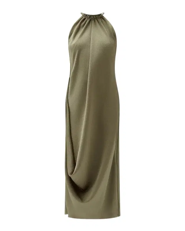 Amsale Halterneck Draped Midi Dress