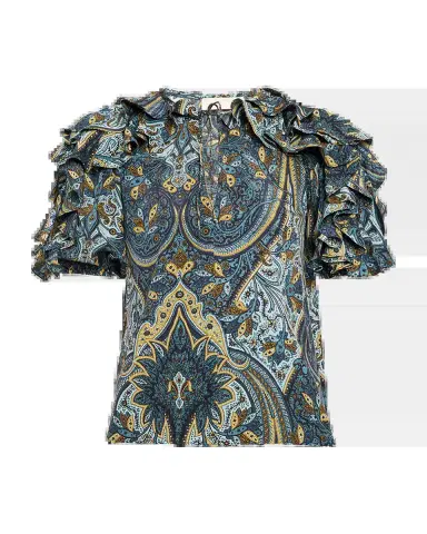 Ulla Johnson Josephine Paisley Flutter-Sleeve Blouse | Thumbnail 2