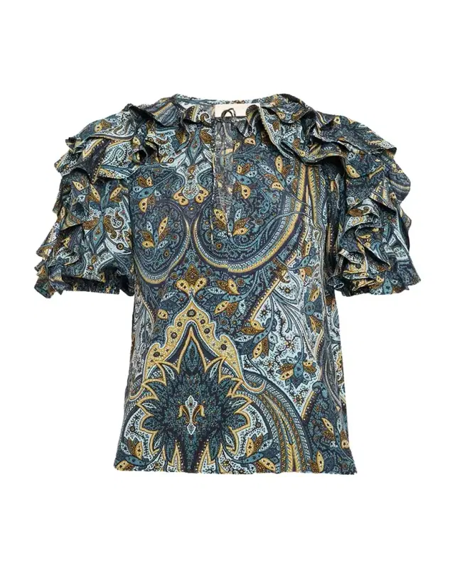 Ulla Johnson Josephine Paisley Flutter-Sleeve Blouse