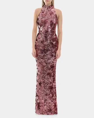 Zhivago No More Songs Sequined Halter Column Gown | Thumbnail 2