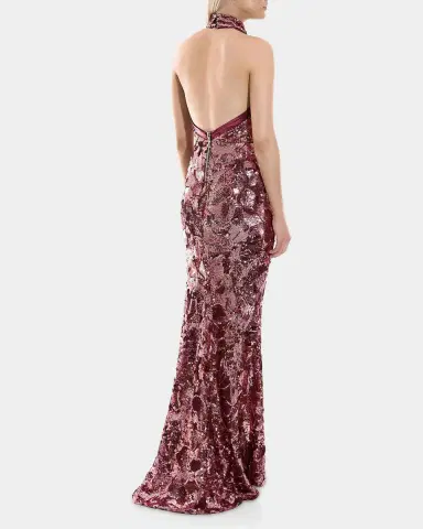 Zhivago No More Songs Sequined Halter Column Gown | Thumbnail 3