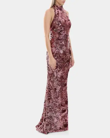 Zhivago No More Songs Sequined Halter Column Gown | Thumbnail 4