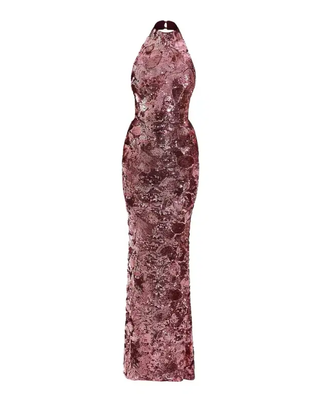 Zhivago No More Songs Sequined Halter Column Gown