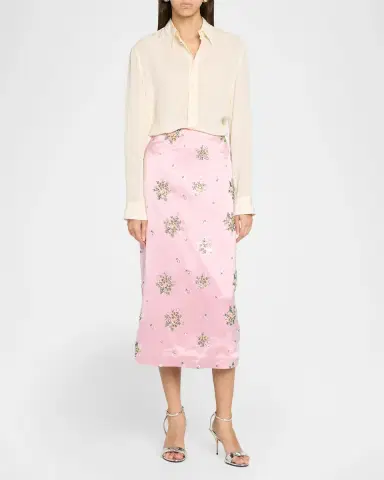 Milly Raylen Floral Sequin-Embellished Satin Midi Skirt | Thumbnail 2