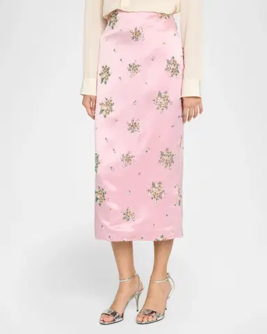 Milly Raylen Floral Sequin-Embellished Satin Midi Skirt | Thumbnail 4