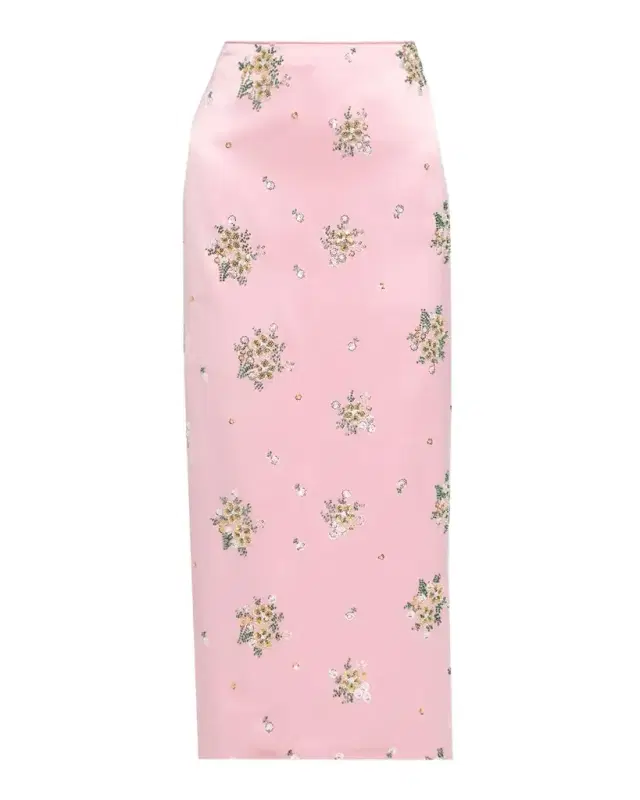 Milly Raylen Floral Sequin-Embellished Satin Midi Skirt