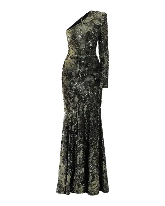 Zhivago This Is Not Her Sequined One-Shoulder Mermaid Gown