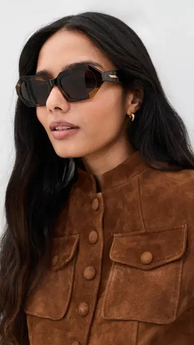 Bottega Veneta Classic Oval Sunglasses Brown-Brown-Brown One Size | Thumbnail 3