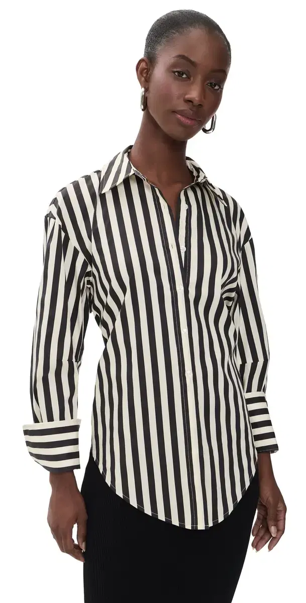 SIMONMILLER Loch triped Poplin Button Up Top Black/White tripe