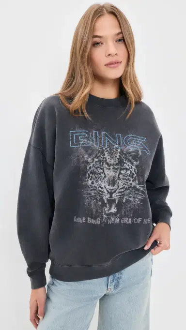 Anine Bing Miles Leopard Muse Sweatshirt Washed Black | Thumbnail 2