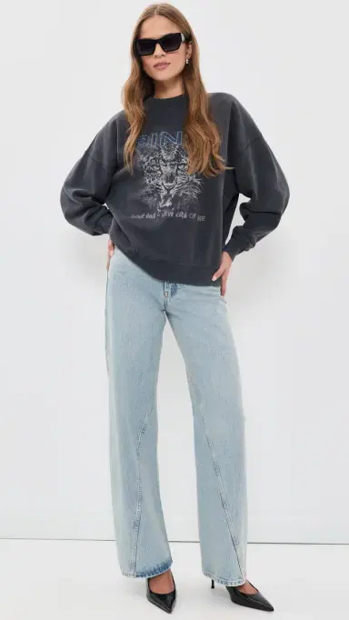 Anine Bing Miles Leopard Muse Sweatshirt Washed Black | Thumbnail 5