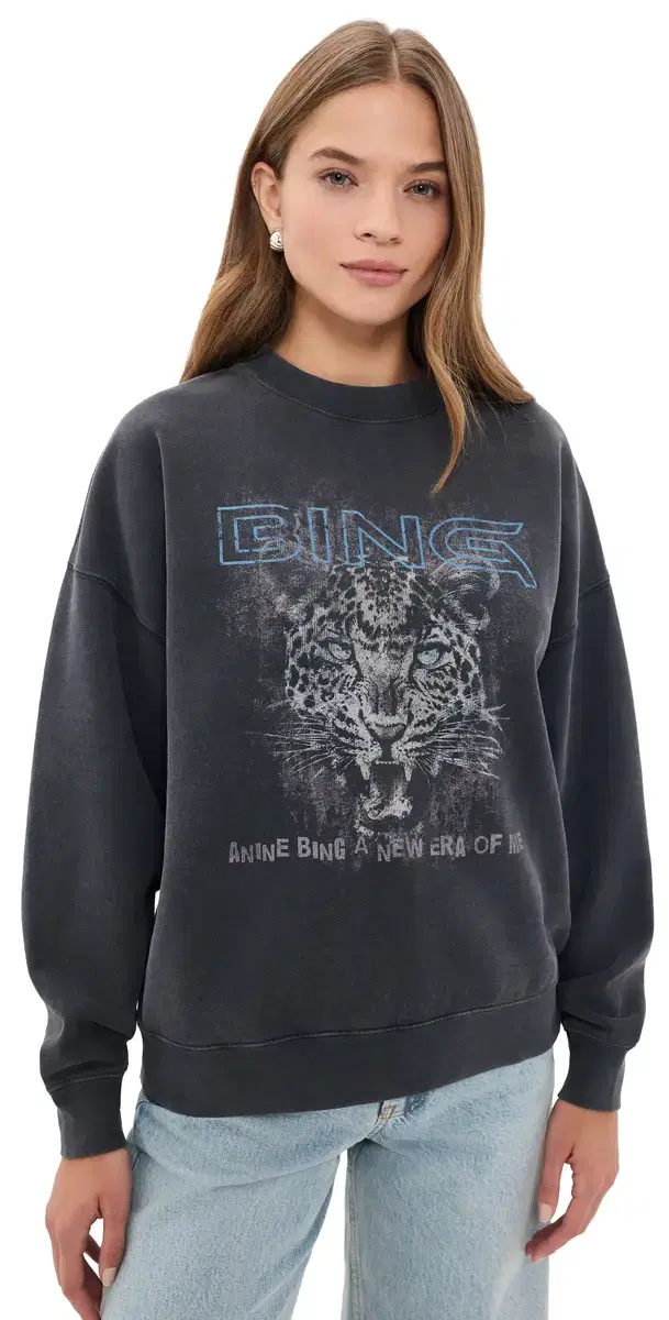 ANINE BING iles Leopard use Sweatshirt Washed Black