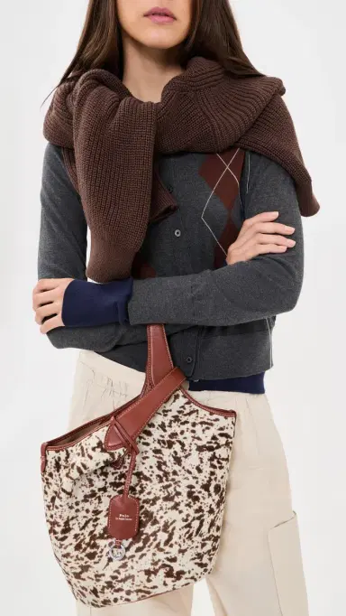 Polo Ralph Lauren Haircalf Medium Tote SPOTTED BROWN MULTI One Size | Thumbnail 3