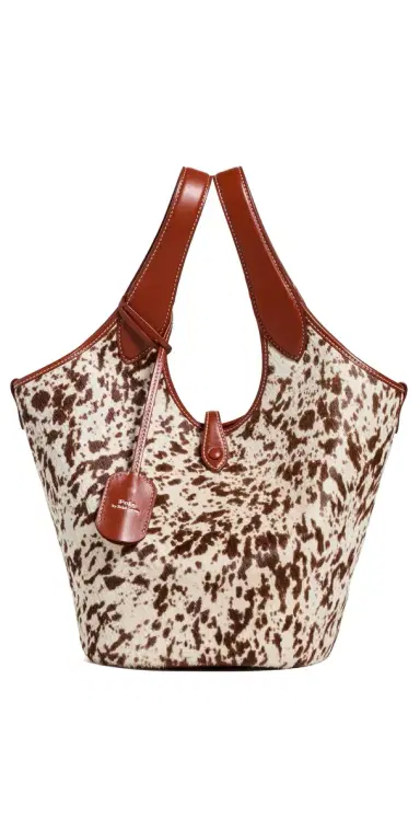 Polo Ralph Lauren Haircalf Medium Tote SPOTTED BROWN MULTI One Size | Thumbnail 1