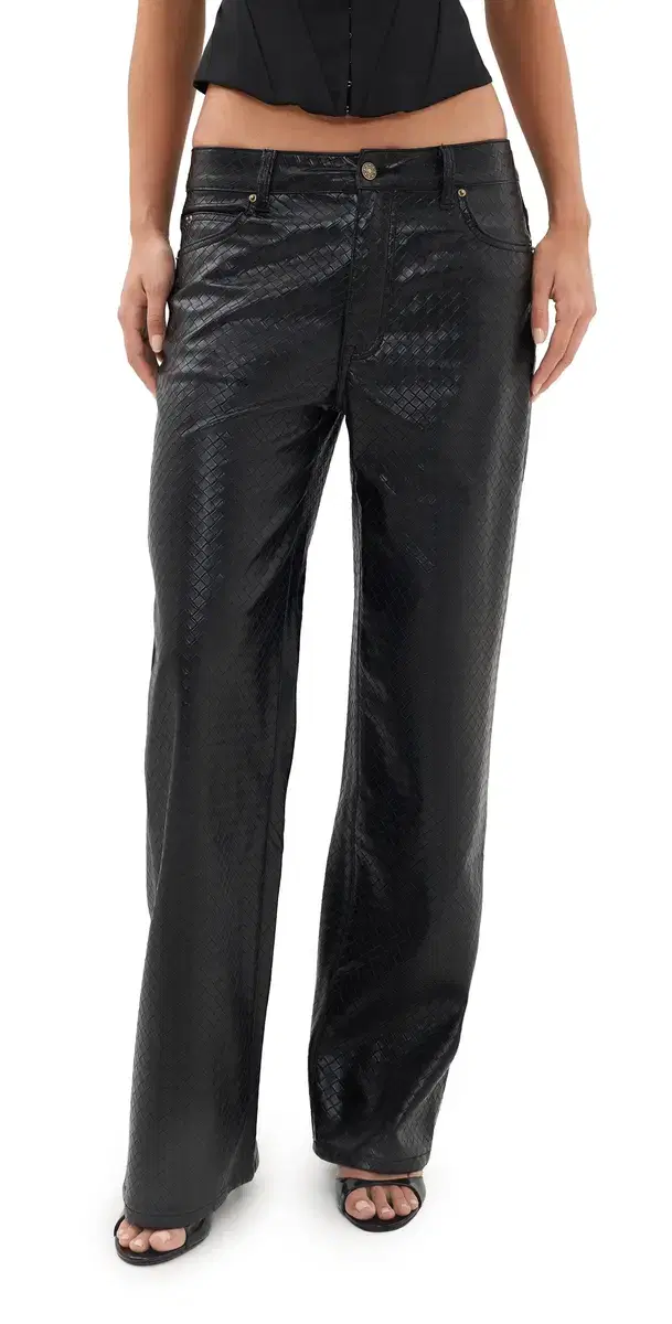 LIONESS Top odel Faux Leather Pants Noir