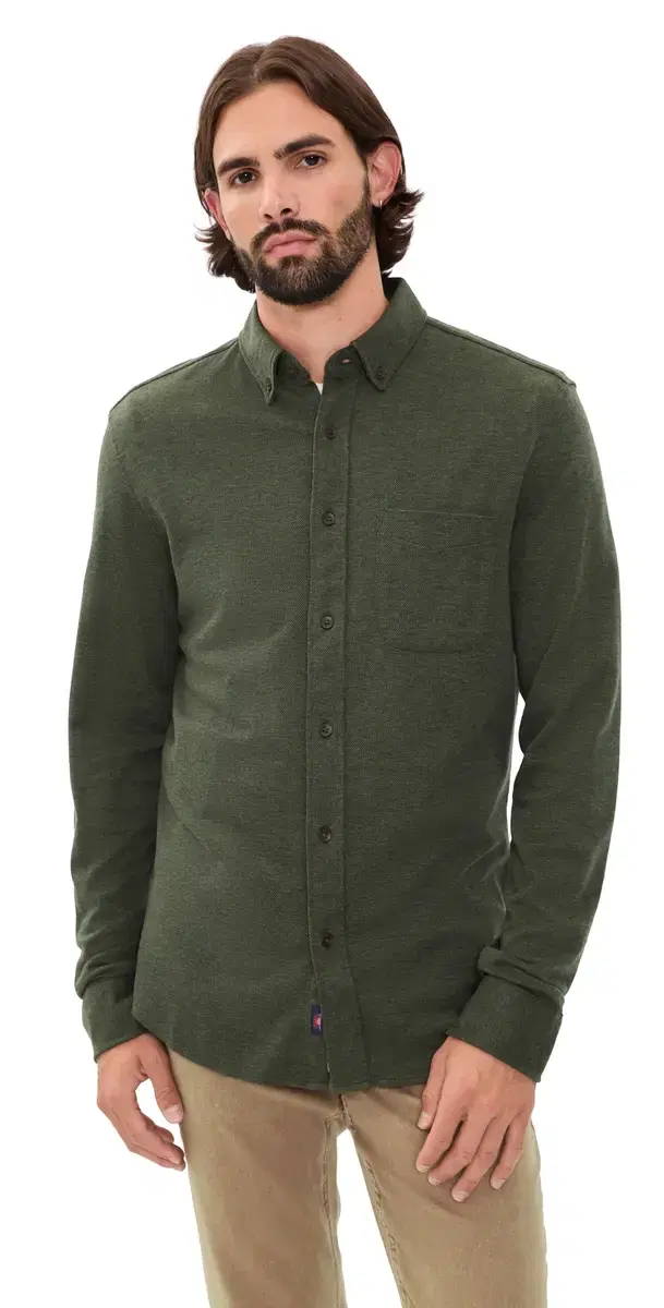 Faherty Coastline Knit Button Down Shirt Forest Canyon Twill