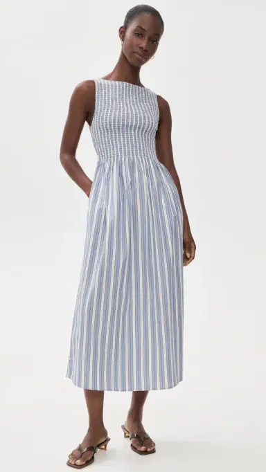 Hill House Home The Cosima Nap Dress Anne tripe/Dusty Blue | Thumbnail 2