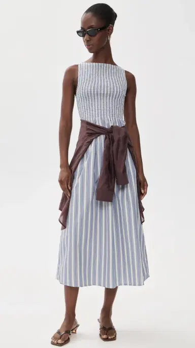 Hill House Home The Cosima Nap Dress Anne tripe/Dusty Blue | Thumbnail 5