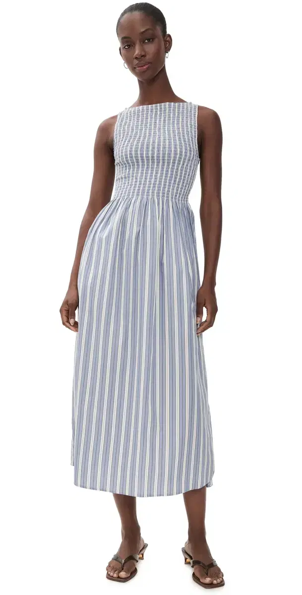 Hill House Home The Cosima Nap Dress Anne tripe/Dusty Blue