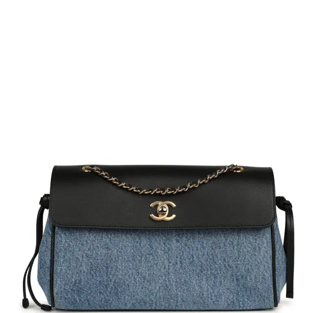 Chanel Chanel "Urban Essential" Flap Bag Blue Denim, Black Calfskin Gold Hardware