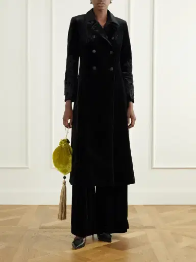 Loretta Caponi Rose Embroidered Velvet Coat | Thumbnail 2