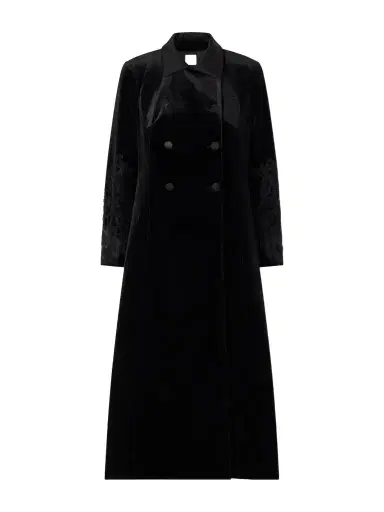 Loretta Caponi Rose Embroidered Velvet Coat | Thumbnail 1