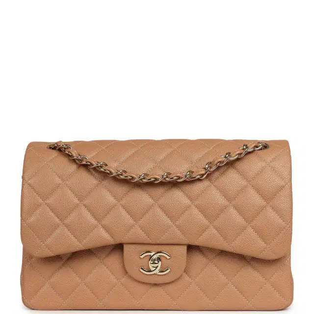 Chanel Chanel Jumbo Classic Double Flap Bag Dark Beige Caviar Light Gold Hardware