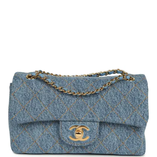 Chanel Chanel Mini "Souplissimo" Flap Bag Blue Denim Gold Hardware