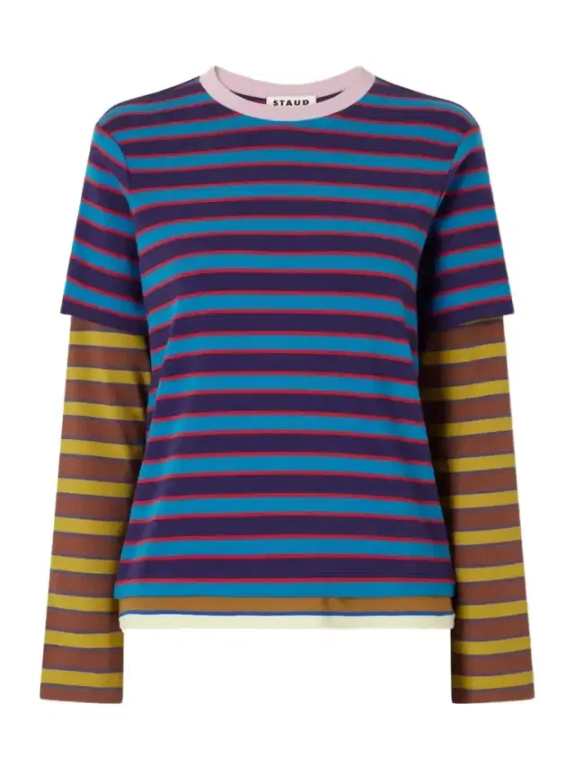 Staud Dillon Layered Striped Stretch Cotton-jersey T-shirt