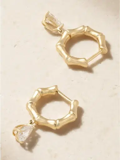 Anita Ko Small Bamboo Huggies 18-karat Gold Diamond Hoop Earrings | Thumbnail 3