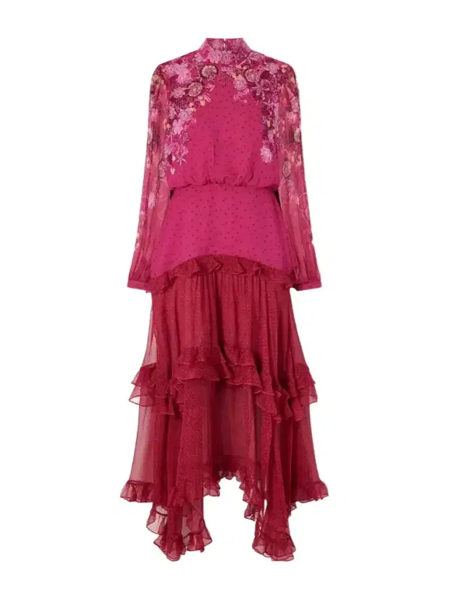 Saloni Jolie-c Asymmetric Tiered Floral-print Silk-georgette Maxi Dress