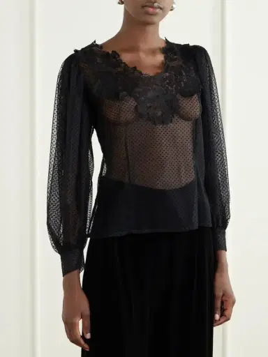 Loretta Caponi Lilly Lace-trimmed Organza Blouse | Thumbnail 3