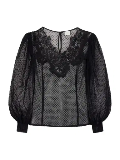 Loretta Caponi Lilly Lace-trimmed Organza Blouse | Thumbnail 1