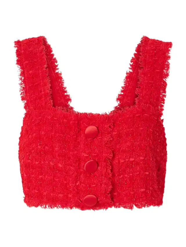Cropped Frayed Metallic Cotton-blend Tweed Top