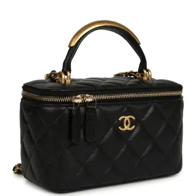 Chanel Chanel Small Top Handle Vanity Case with Chain Black Lambskin Antique Gold Hardware | Thumbnail 2 Chanel Chanel Small Top Handle Vanity Case with Chain Black Lambskin Antique Gold Hardware | Thumbnail 2