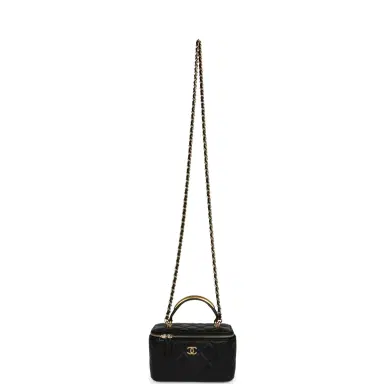 Chanel Chanel Small Top Handle Vanity Case with Chain Black Lambskin Antique Gold Hardware | Thumbnail 7 Chanel Chanel Small Top Handle Vanity Case with Chain Black Lambskin Antique Gold Hardware | Thumbnail 7