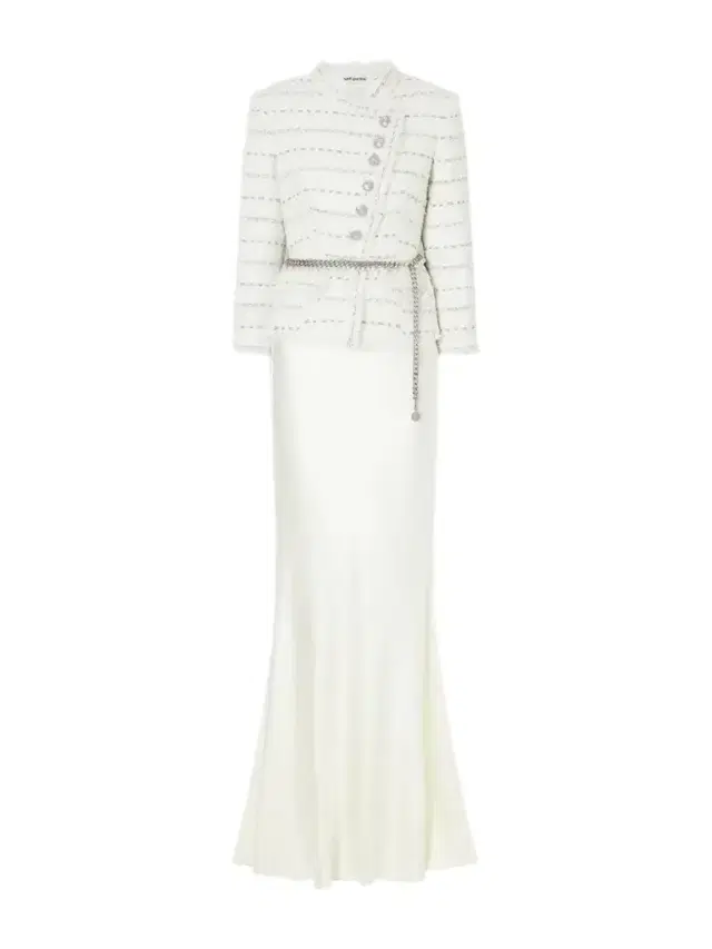 Self-Portrait Belted Satin And Bouclé Maxi Dress
