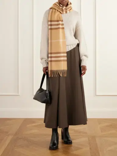 Burberry Fringed Checked Cashmere Scarf | Thumbnail 2