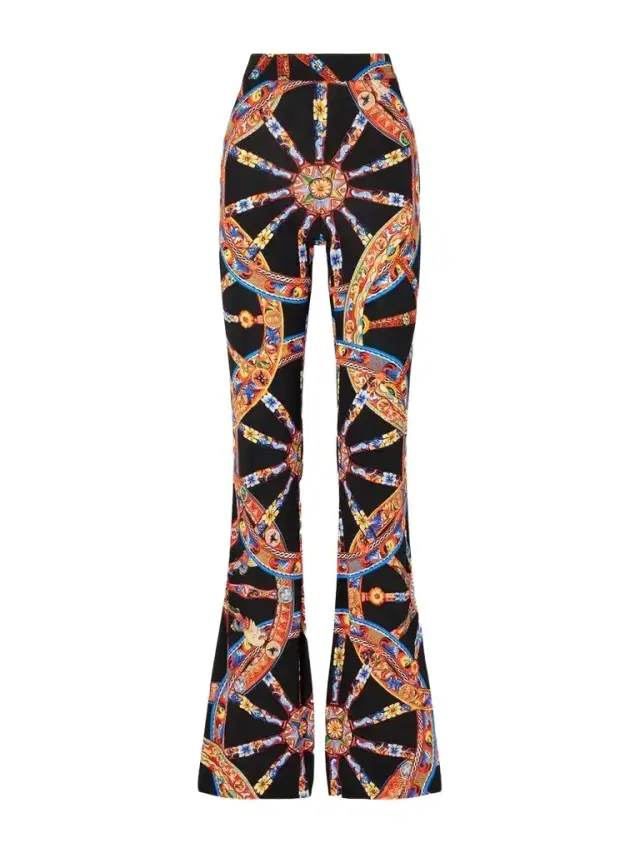 Dolce & Gabbana Organza Carretto Printed Flared Crepe Pants
