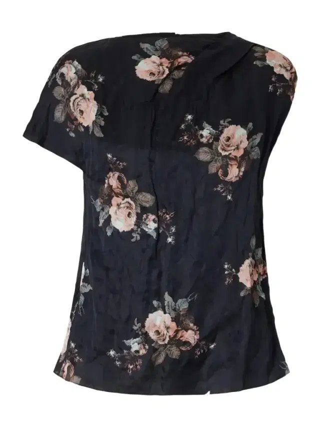 Erdem Asymmetric Draped Floral-print Metallic Crinkled-satin Blouse