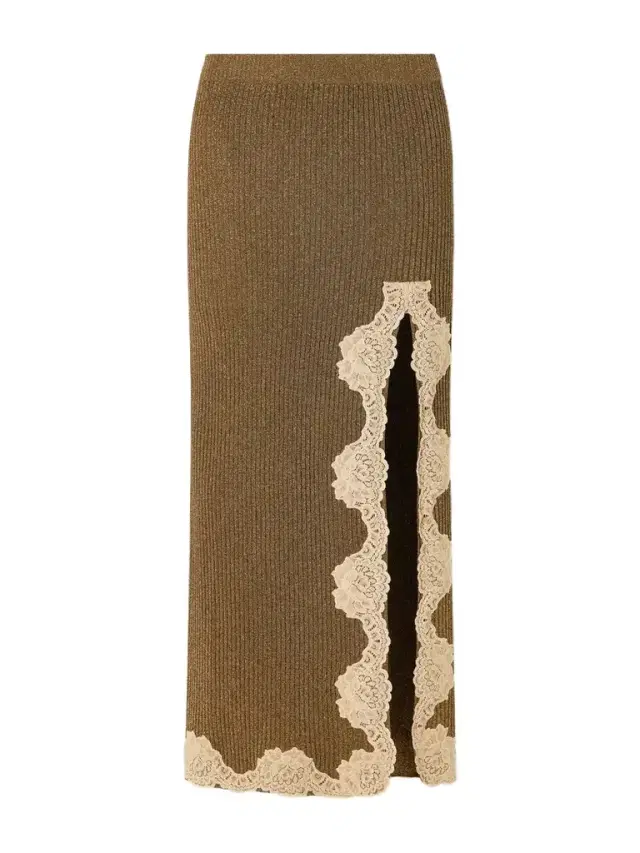 Valentino Garavani Lace-trimmed Ribbed Lurex Midi Skirt