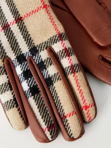 Burberry Checked Leather And Wool Gloves | Thumbnail 2