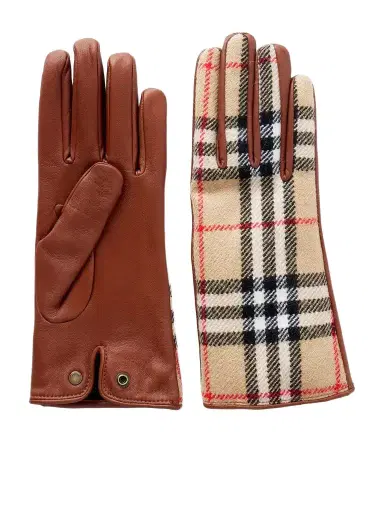 Burberry Checked Leather And Wool Gloves | Thumbnail 1