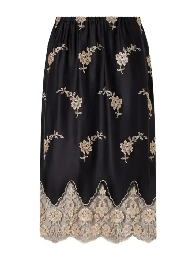 Loretta Caponi Lucinda Floral-embroidered Lace-trimmed Satin Midi Skirt
