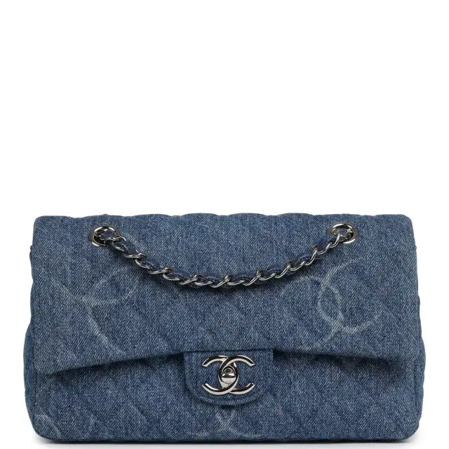 Chanel Pre-owned Chanel Medium Classic "CC Printed" Flap Bag Blue Denim Silver Hardware