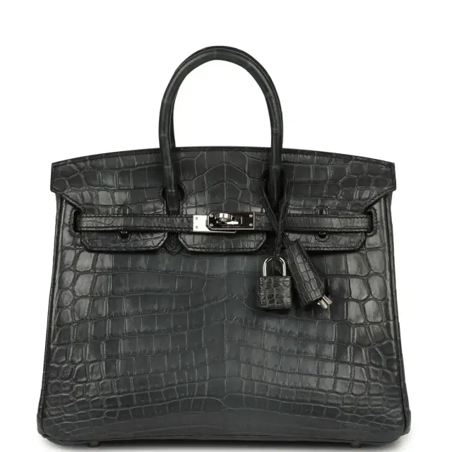 HERMÈS Pre-owned Hermes Birkin 25 Plomb Matte Niloticus Crocodile Palladium Hardware