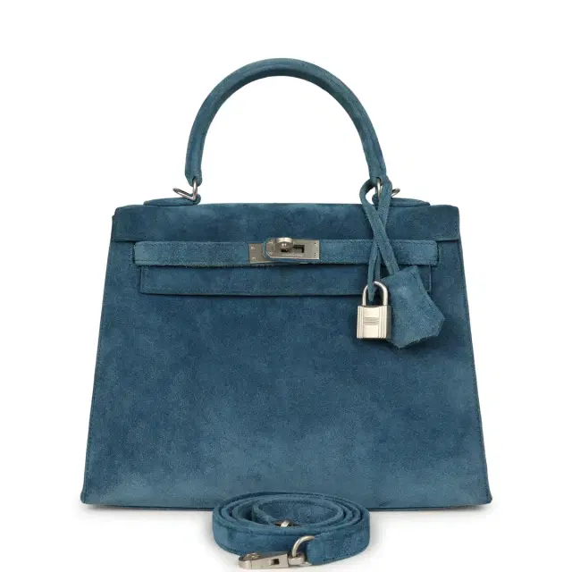 HERMÈS Vintage Hermes Kelly Sellier 25 Bleu Thalassa Doblis Brushed Palladium Hardware